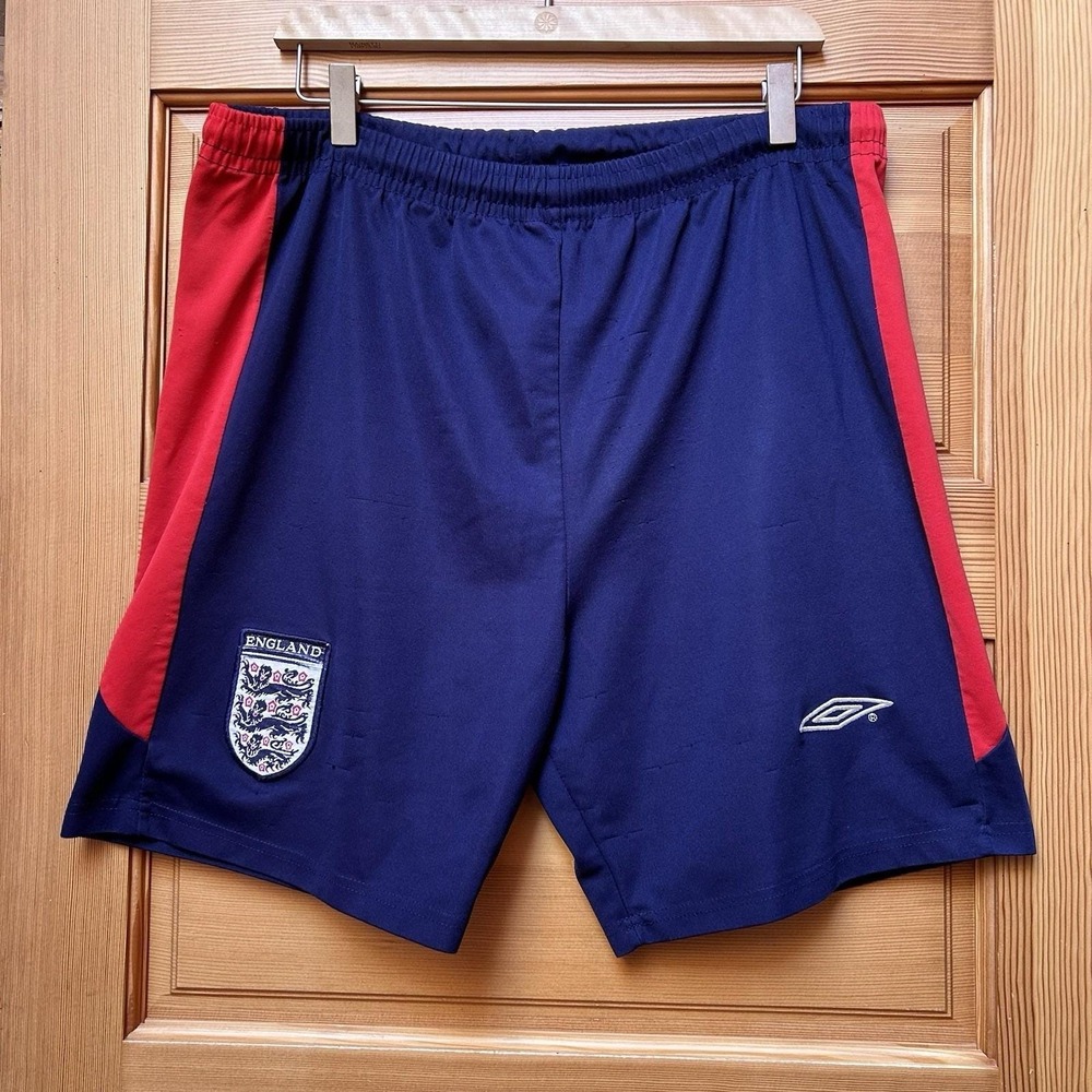 VTG England National Team Football Soccer Shorts Blue Umbro Mens Large World Cup